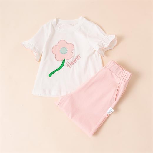 贝贝怡女宝宝可爱软萌T恤套装女童夏季亲肤舒适短袖长裤2件套 商品图2