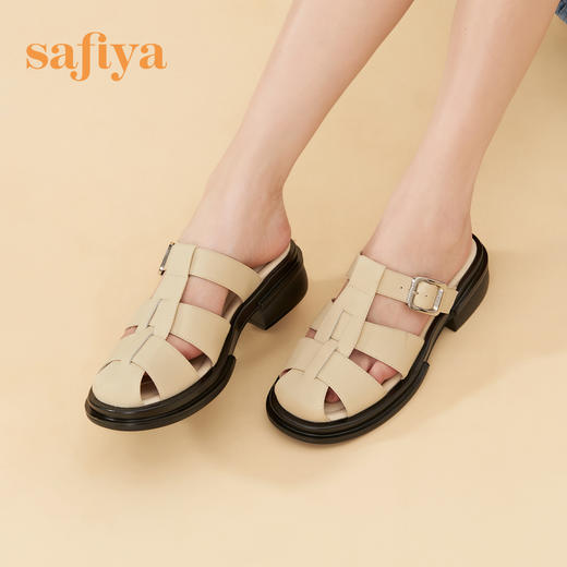 Safiya/索菲娅2023夏季新品复古镂空编织包头休闲厚底罗马凉拖 SF32110051 商品图4