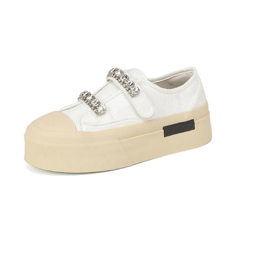 西村名物2023年春季新款魔术贴厚底小白鞋韩版水钻休闲鞋女33311 商品图3