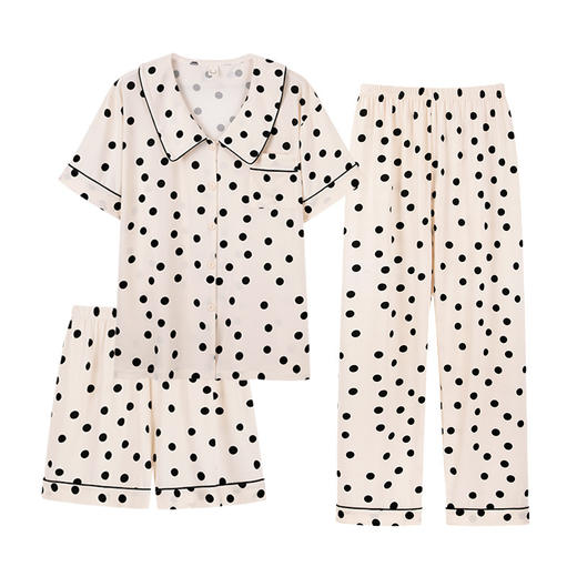 「三件套！简约丝滑材质」2023年夏季新款大码波点三件套 短袖长裤睡衣女家居服上衣裤子 商品图4
