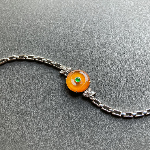 玻璃种芬达色黄翡平安扣手链18k白金钻石镶嵌 商品图3