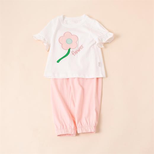 贝贝怡女宝宝可爱软萌T恤套装女童夏季亲肤舒适短袖长裤2件套 商品图4