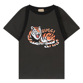 GUCCI 古驰 男童深灰色棉质印花短袖T恤 713864XJEZH