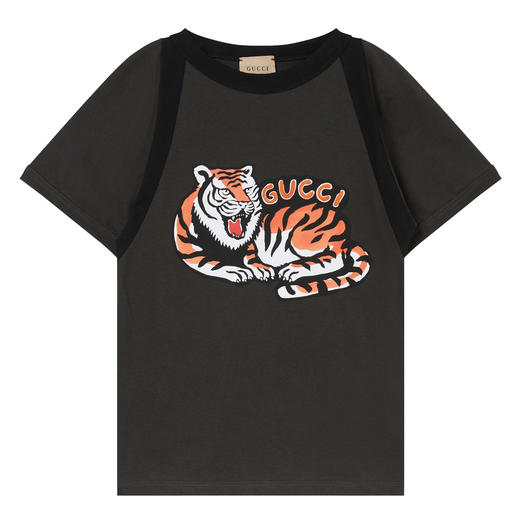 GUCCI 古驰 男童深灰色棉质印花短袖T恤 713864XJEZH 商品图0