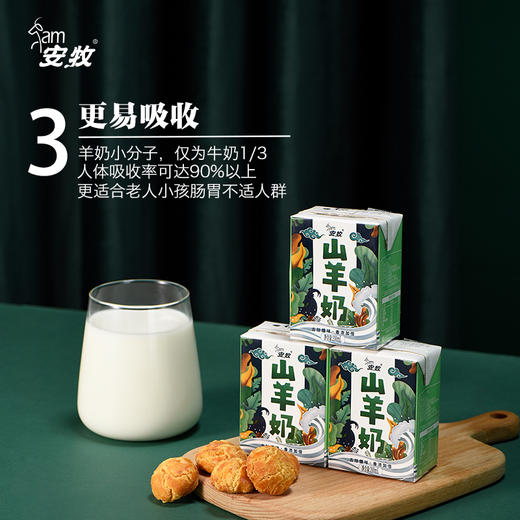 【旗舰店89一箱，我们两箱仅99元！】AMC脱膻发明专利 一点儿都不膻 小分子吸收率95％ 安牧山羊奶200ml*10盒 商品图3