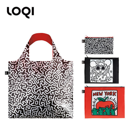 德国LOQ x 凯斯哈林 时尚环保万用袋&收纳套装 折叠大容量单肩手提购物袋承重40斤防泼水 商品图1