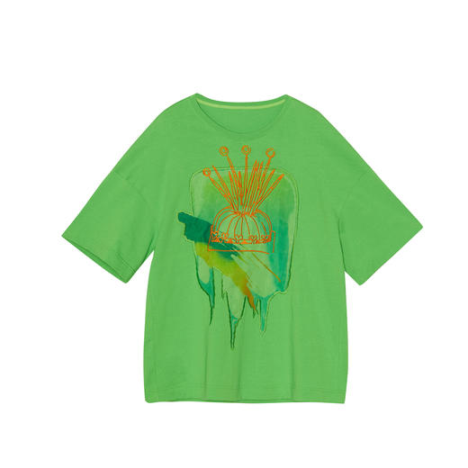 谜底大廓形圆领T恤短袖女2023夏季新款绣花宽松套头上衣236MT7106 商品图4