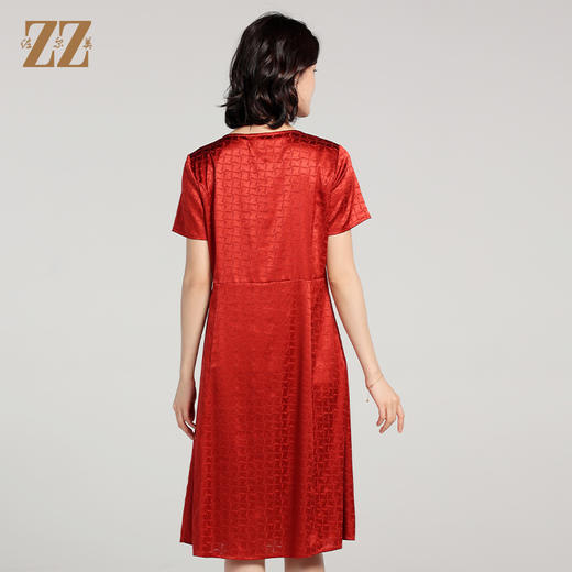 佐尔美夏季新款 弹力桑蚕丝真丝短袖喜庆婚宴连衣裙女E22LS57 商品图4