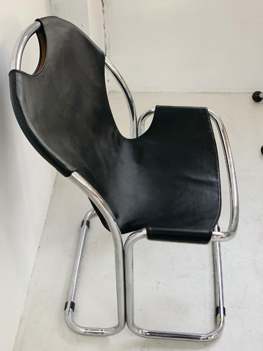 意大利1970s包豪斯皮面镀铬不锈钢座椅 商品图2