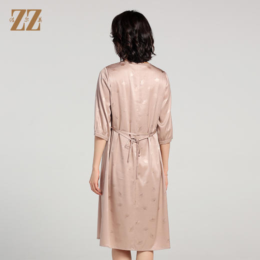 佐尔美夏季新款 桑蚕丝真丝提花缎中袖连衣裙女E22LS54 商品图4