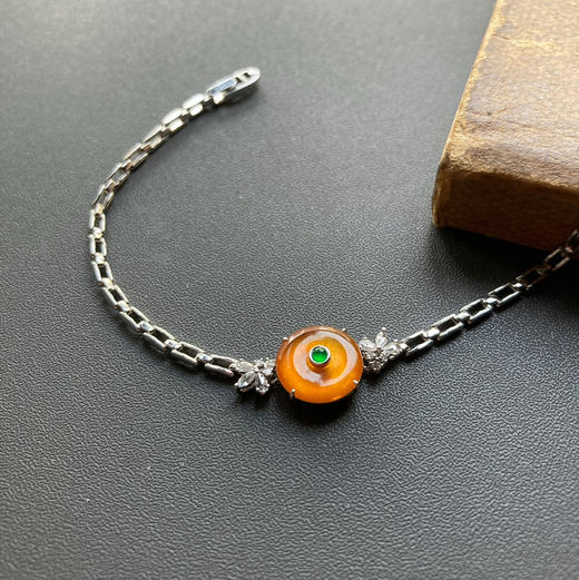 玻璃种芬达色黄翡平安扣手链18k白金钻石镶嵌 商品图2