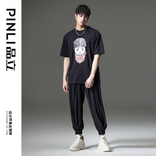 PINLI品立夏季新款男士熊猫印花短袖T恤休闲上衣BG231111077 商品图1