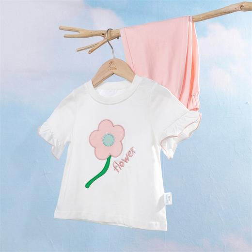 贝贝怡女宝宝可爱软萌T恤套装女童夏季亲肤舒适短袖长裤2件套 商品图1