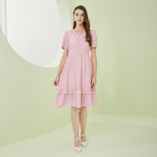 NF8V1斯尔丽瑟俪2023夏季新款文艺淑女温婉气质高腰设计感花边连衣裙 商品图3