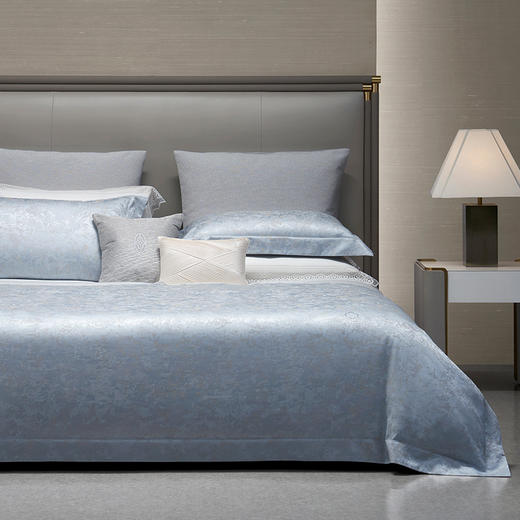 whinny/惠谊 新中式140支长绒棉全棉贡缎色织提花四件套 洞庭风细 商品图0