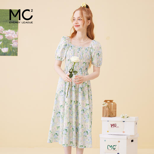 女装方领短袖棉布碎花连衣裙Q3222316 商品图1