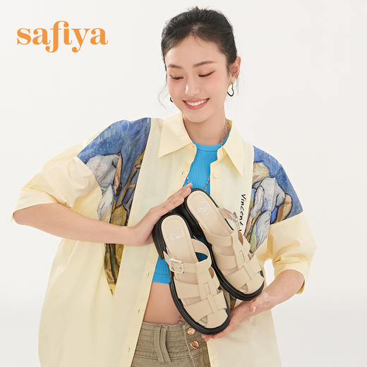 Safiya/索菲娅2023夏季新品复古镂空编织包头休闲厚底罗马凉拖 SF32110051 商品图7