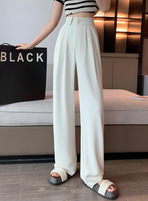 送彩色丝巾【千吉娜Chigina高品质窄版雪纺西装阔腿西裤】夏季2023女款高腰显瘦百搭休闲拖地垂感梨形身材西装裤 商品图3