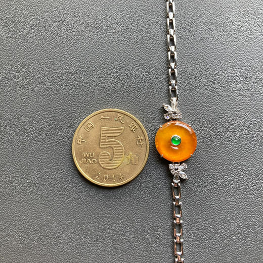 玻璃种芬达色黄翡平安扣手链18k白金钻石镶嵌 商品图4