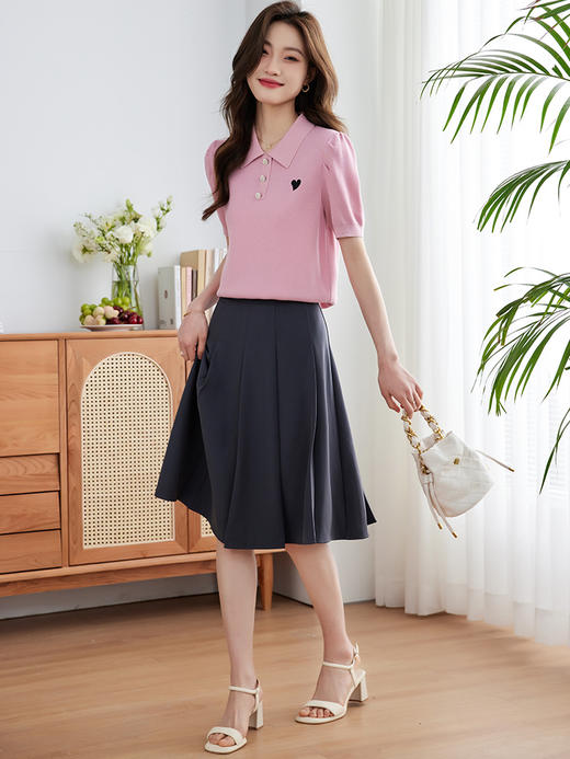 【专属特价】熙世界复古POLO领针织衫女短袖薄款冰丝通勤休闲上衣2025夏新款 商品图4