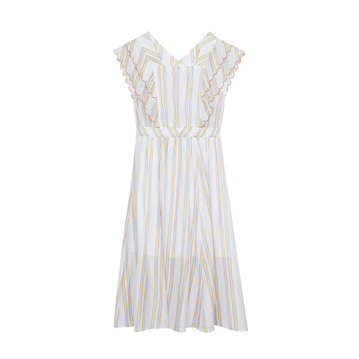 谜底2023夏新款时尚气质条纹连衣裙复古文艺波浪边长裙232ML0595 商品图4