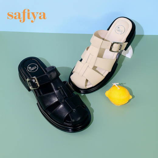 Safiya/索菲娅2023夏季新品复古镂空编织包头休闲厚底罗马凉拖 SF32110051 商品图2