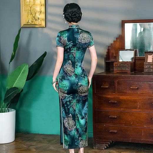 WX新款改良春夏季真丝长款旗袍女桑蚕丝 商品图2