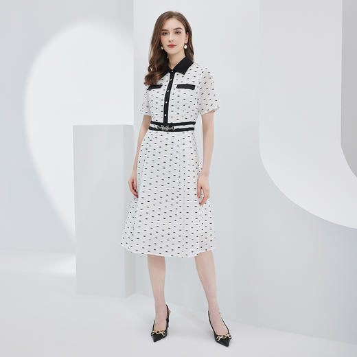 RF8E2斯尔丽瑟俪2023夏季新款小清新印花撞色经典衬衫领收腰连衣裙 商品图3