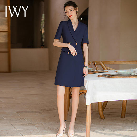 IWY/藏蓝色时尚连衣裙职业西装裙双排扣商务风通勤收腰设计显瘦Q920-ZL 商品图4