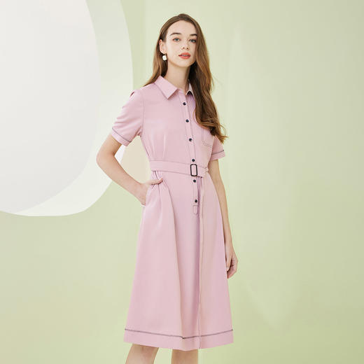 NF8U6斯尔丽瑟俪2023夏季新款小翻领简约气质短袖中长连衣裙 商品图2