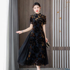 AHMlf9755奥黛旗袍黑色日常2023新款时尚气质优雅改良连衣裙年轻妈妈夏季