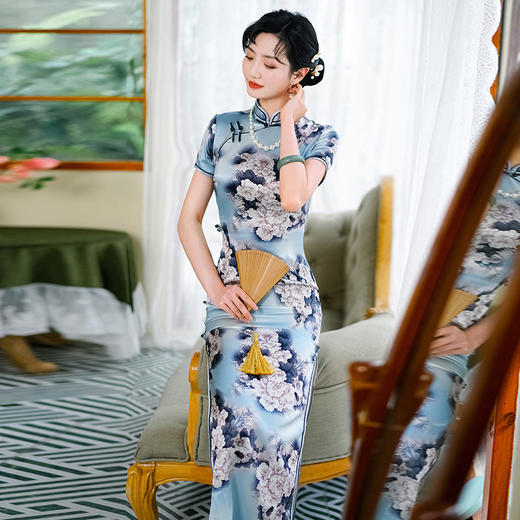WX改良旗袍连衣裙真丝桑蚕丝夏季长款 商品图1