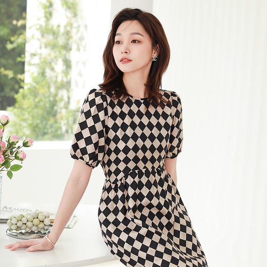 火桐hooton斜纹绸法式棋盘格连衣裙YT2050 商品图3