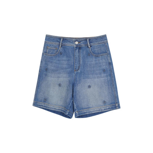 谜底2023夏季新款牛仔短裤女高腰时尚百搭直筒裤五分裤232MK0514 商品图4