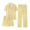 「三件套！三款配色」夏季黄色条纹睡衣 女短袖短裤翻领三件套 家居服装可外穿上衣裤子 商品缩略图4