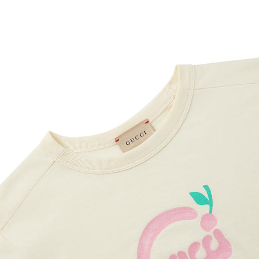 GUCCI 古驰 女童象牙白棉质GGlogo圆领短袖T恤 718008XJE39 商品图3