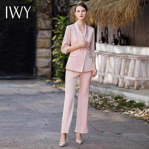 IWY/夏季七分袖西装套装两件套粉色减龄美容院前台干练工作服CP1766 商品图3