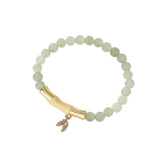 S925银镀金，和田玉青玉百搭竹节竹叶手链初春气质手串CW-SL11520 商品图4