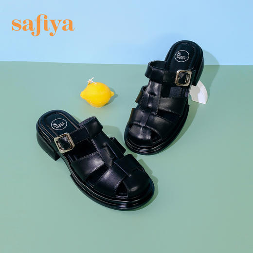 Safiya/索菲娅2023夏季新品复古镂空编织包头休闲厚底罗马凉拖 SF32110051 商品图0