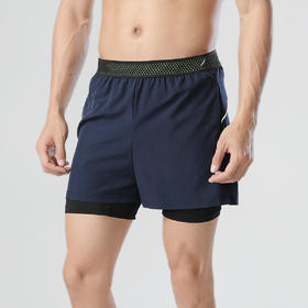 【男士假两件健身运动短裤】- 夏季健身跑步三分紧身裤内衬防走光吸湿速干短裤