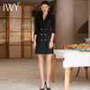 IWY/黑色连衣裙女西装领收腰显瘦高端大气2023夏季薄款职场经理工装Q902 商品缩略图3