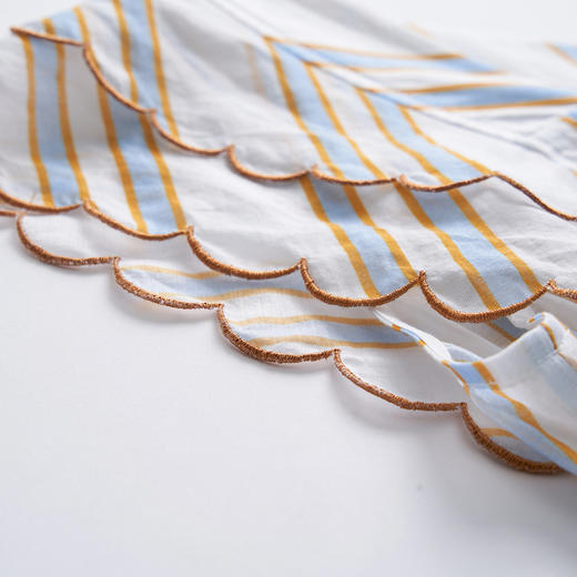 谜底2023夏新款时尚气质条纹连衣裙复古文艺波浪边长裙232ML0595 商品图3