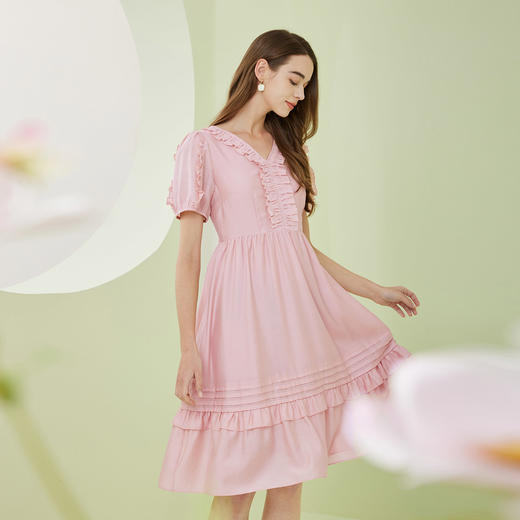 NF8V1斯尔丽瑟俪2023夏季新款文艺淑女温婉气质高腰设计感花边连衣裙 商品图2