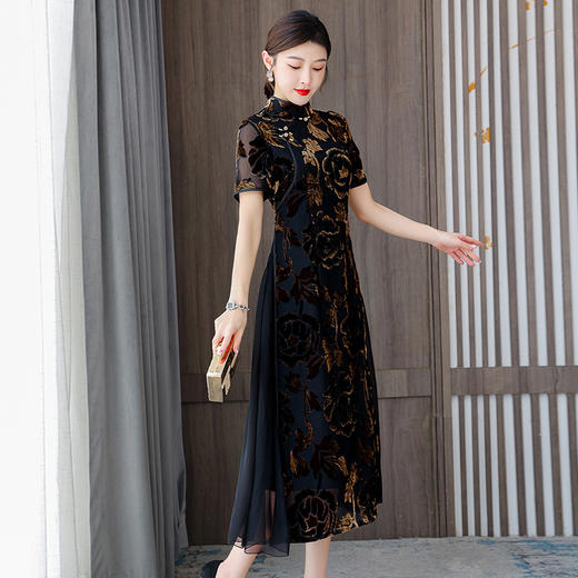 AHMlf9755奥黛旗袍黑色日常2023新款时尚气质优雅改良连衣裙年轻妈妈夏季 商品图2