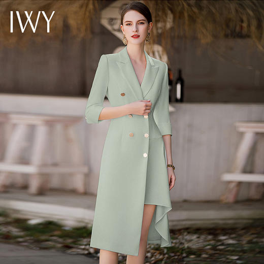 IWY/夏季新款绿色连衣裙女高端设计感西装领修身显瘦显白轻薄透气Q862-G 商品图3