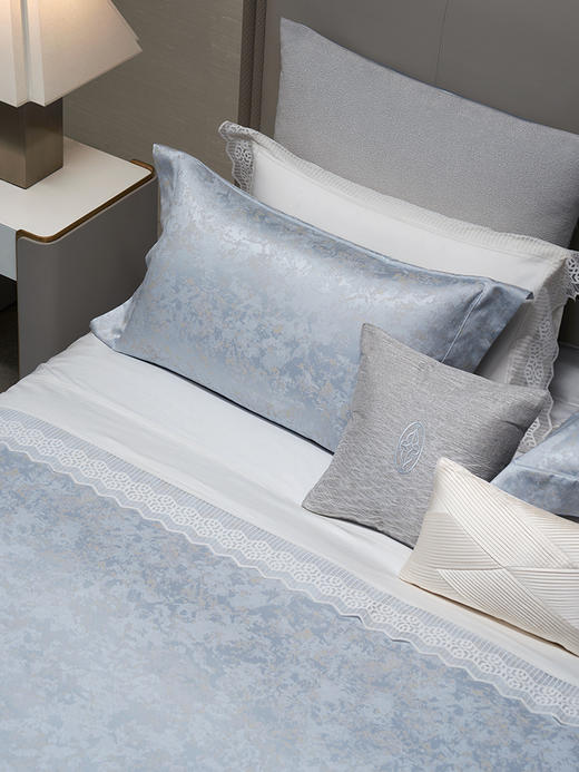 whinny/惠谊 新中式140支长绒棉全棉贡缎色织提花四件套 洞庭风细 商品图4