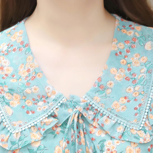 修身时尚，夏款长款印花拼接雪纺裙娃娃领短袖气质休闲连衣裙QYM-CR-DQ22866-L 商品图3