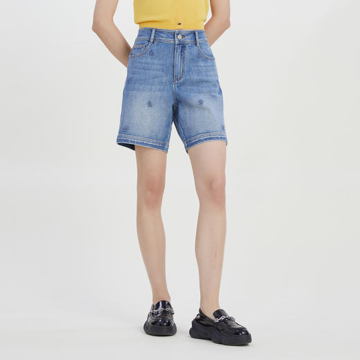 谜底2023夏季新款牛仔短裤女高腰时尚百搭直筒裤五分裤232MK0514 商品图1