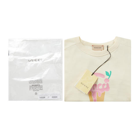 GUCCI 古驰 女童象牙白棉质GGlogo圆领短袖T恤 718008XJE39 商品图2