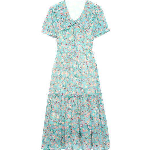 修身时尚，夏款长款印花拼接雪纺裙娃娃领短袖气质休闲连衣裙QYM-CR-DQ22866-L 商品图4